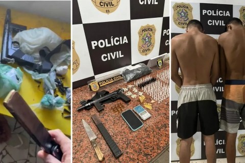 Polícia prende 2 por tráfico e apreende metralhadora caseira em Marataízes