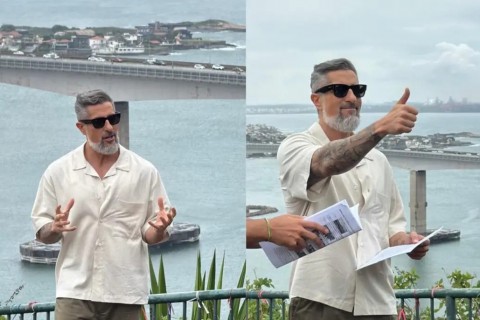 Marcos Mion acompanha Festa da Penha em gravação no Espírito Santo