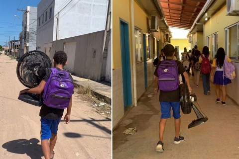 IMPACTANTE: Estudante é flagrado carregando ventilador de casa para escola em Marataízes
